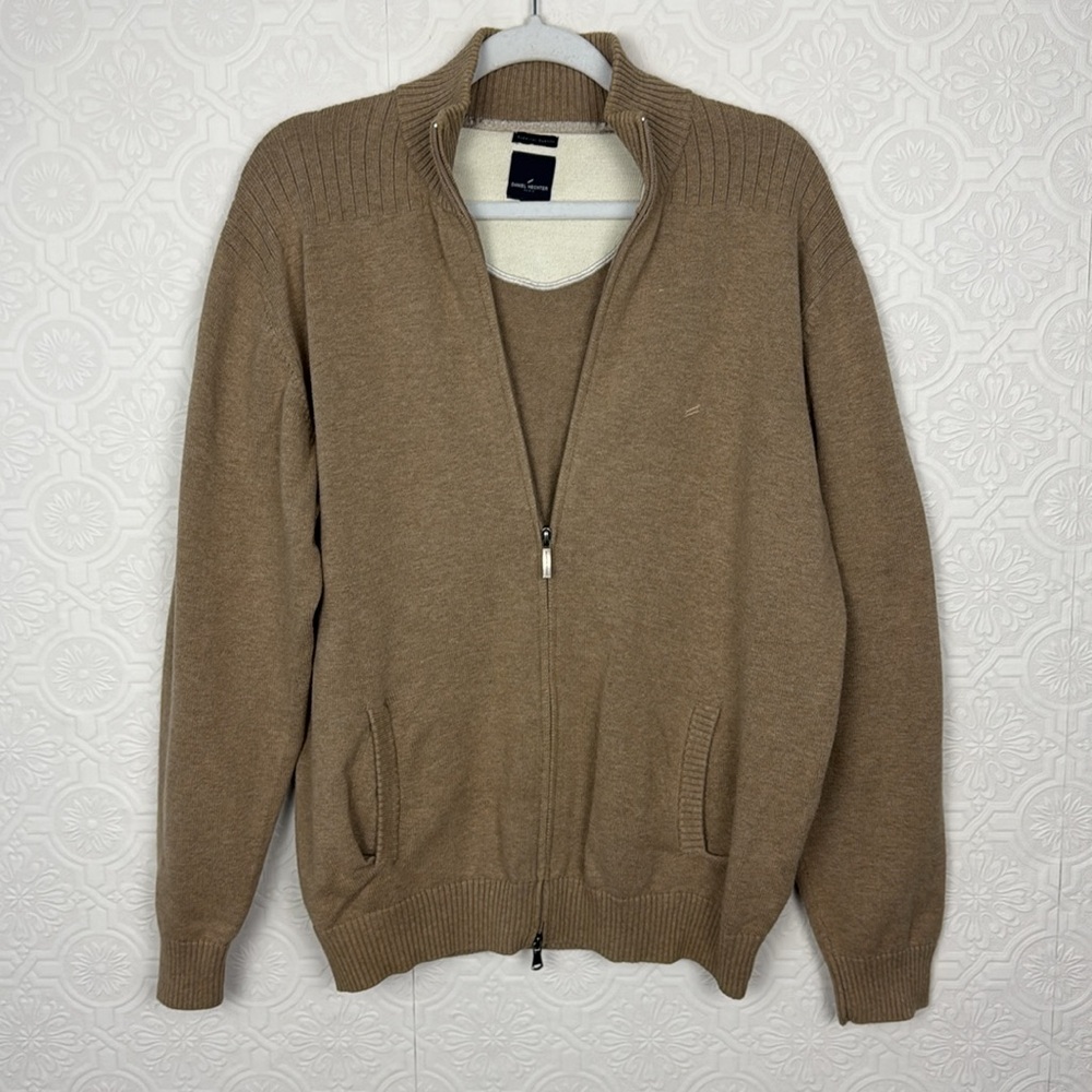 Daniel Hechter‎ 100% Cotton Zip Up Jacket Tan Cream Medium Men’s Sweater